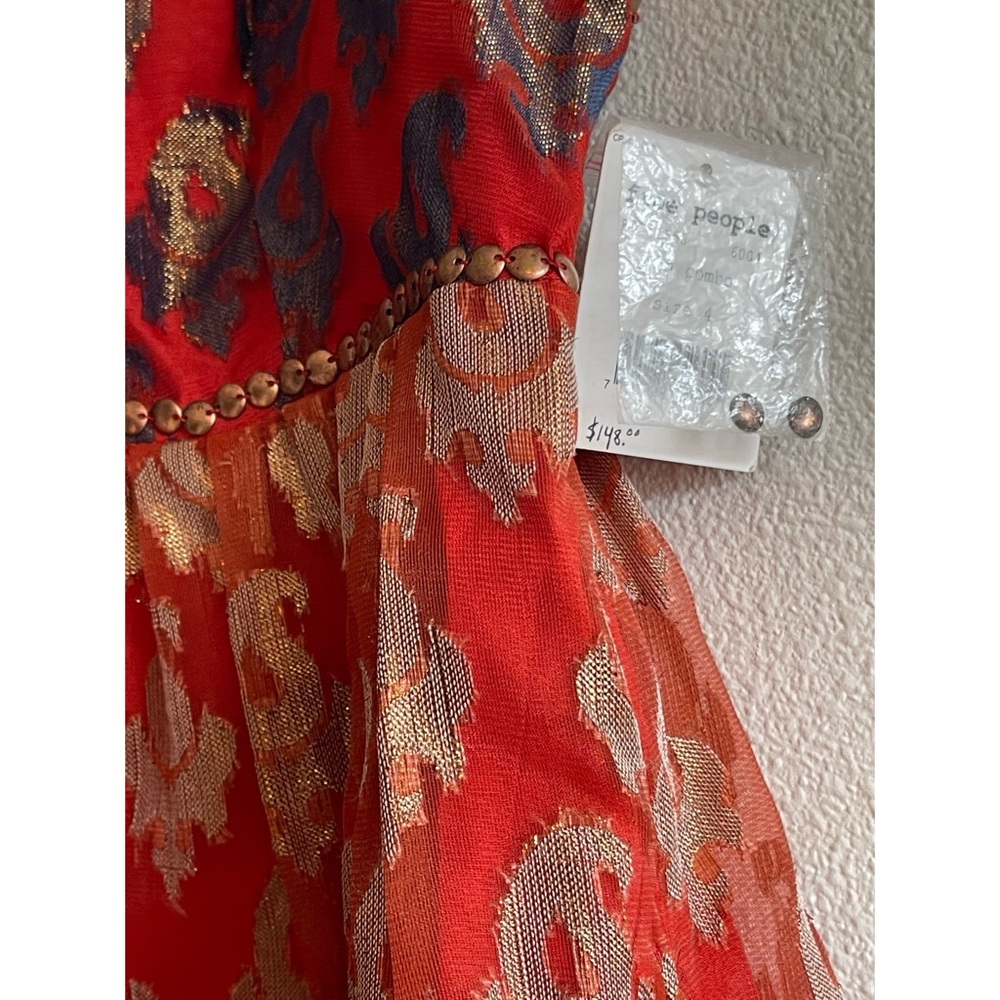 Free People Mini Dress Red Bronze Metallic Sleeveless Dress NWT SZ 4 - Picture 8 of 14